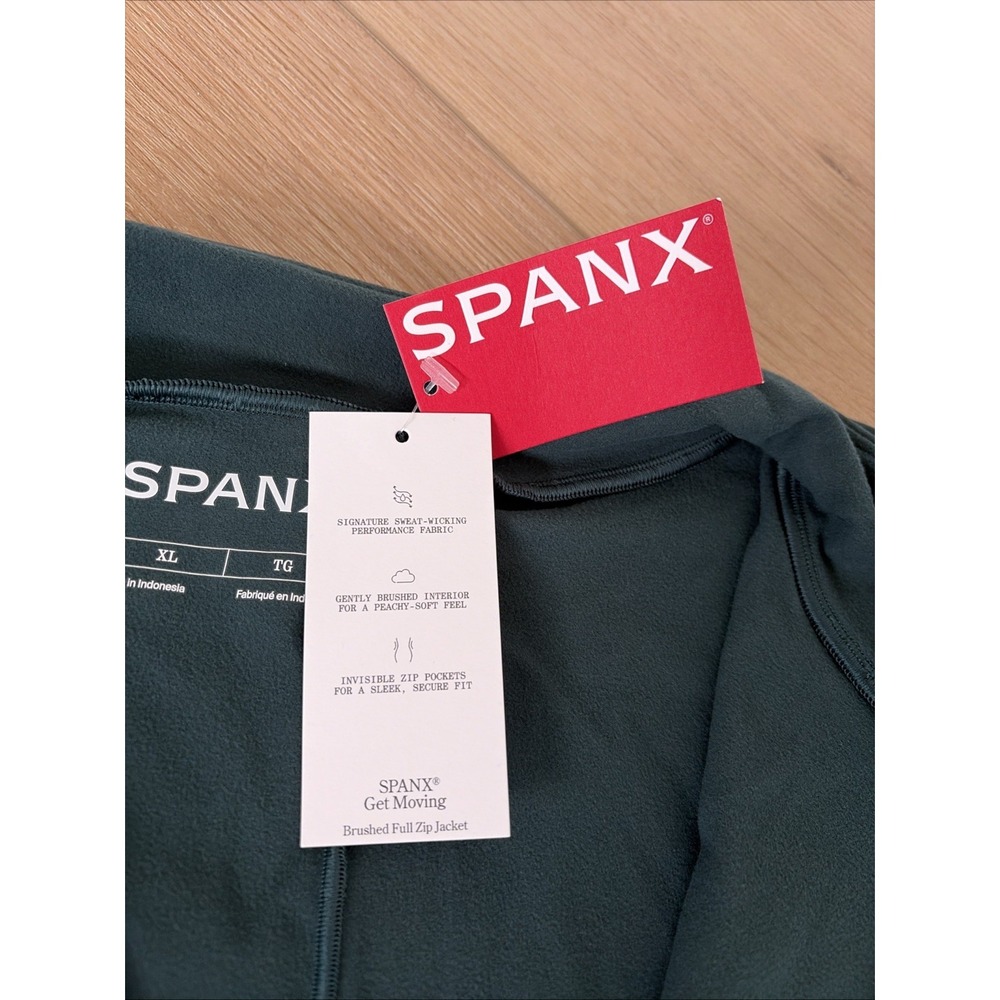 Spanx Active Brushed Track Jacket Size XL Green Full Zip Pockets Stretch Gym - Picture 3 of 6